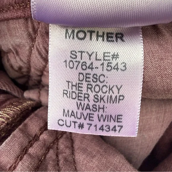 Mother The Rocky Rider Skimp High Rise‎ Skinny Jeans Mauve Wine Size 25 - Picture 9 of 12